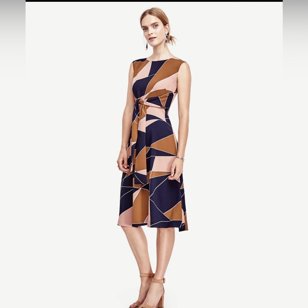 Anna Taylor Blue and Brown A-Line Midi Dress